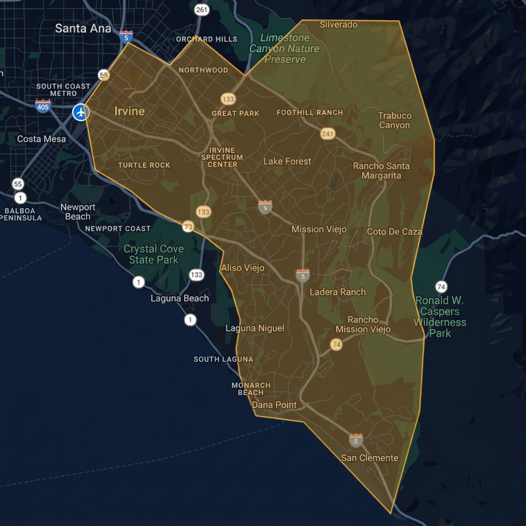UpShift Detailing service area covering South Orange County